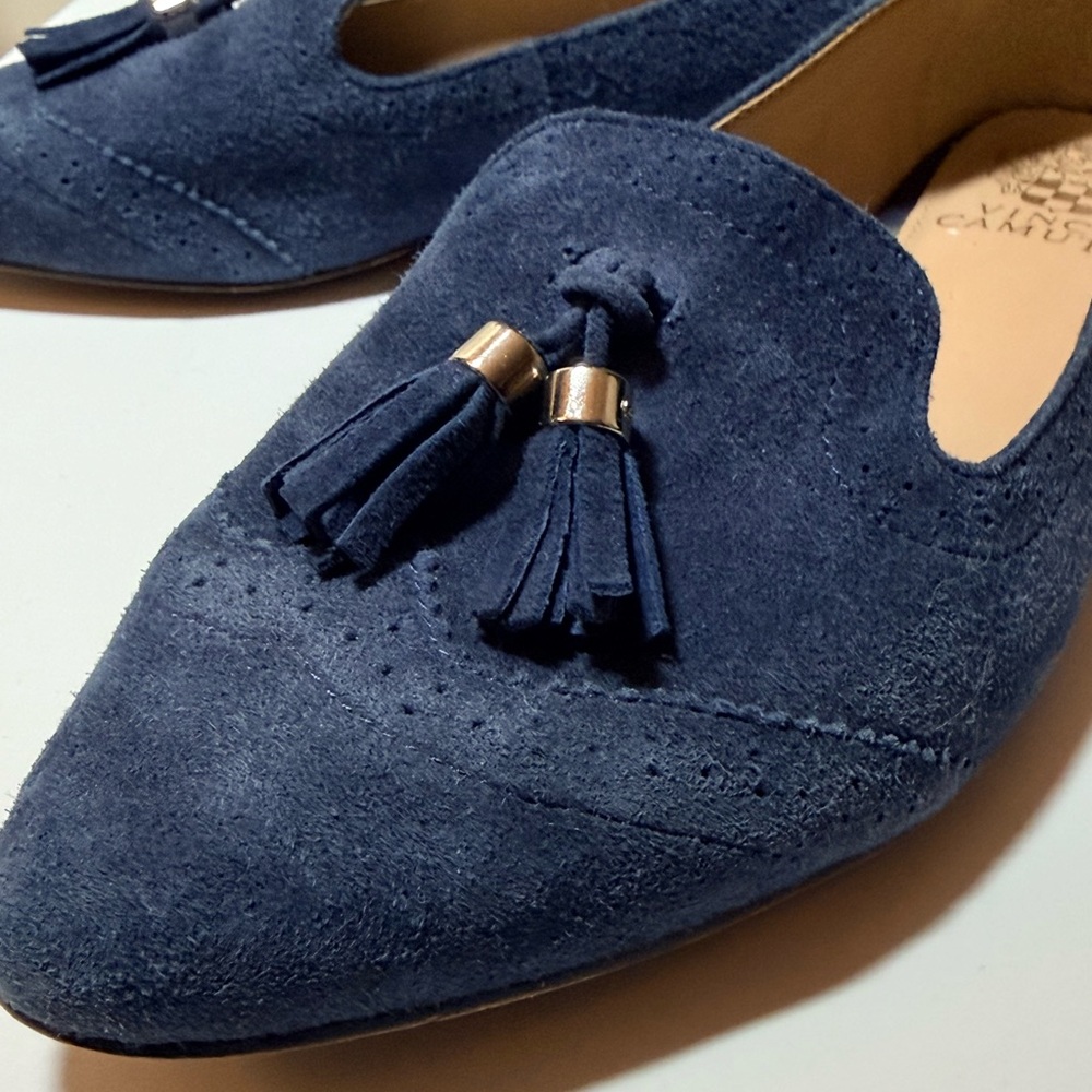 Vince Camuto Dark Blue Suede Tassel Loafers - Picture 5 of 8